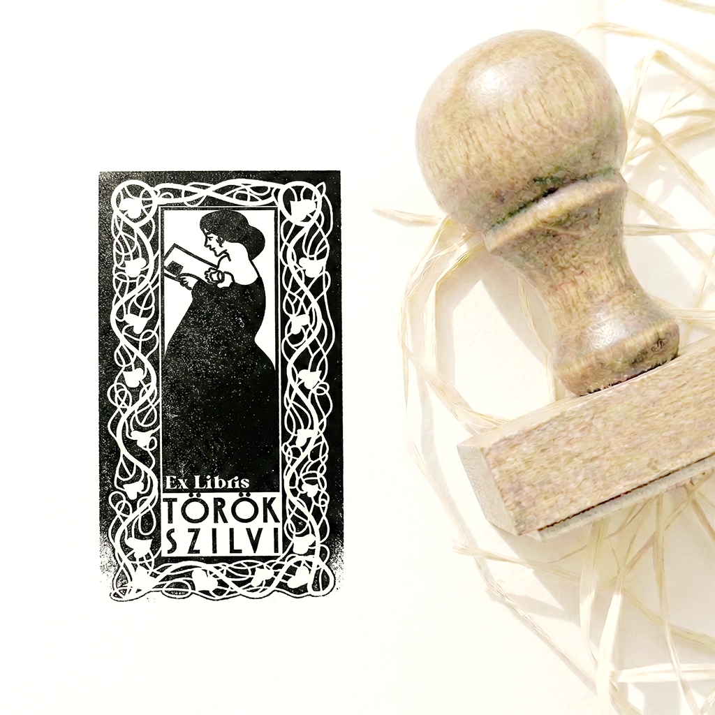Névre szóló Ex Libris Pecsét / Könyvpecsét - Art Nouveau - nő ex-libris-nyeles-retro